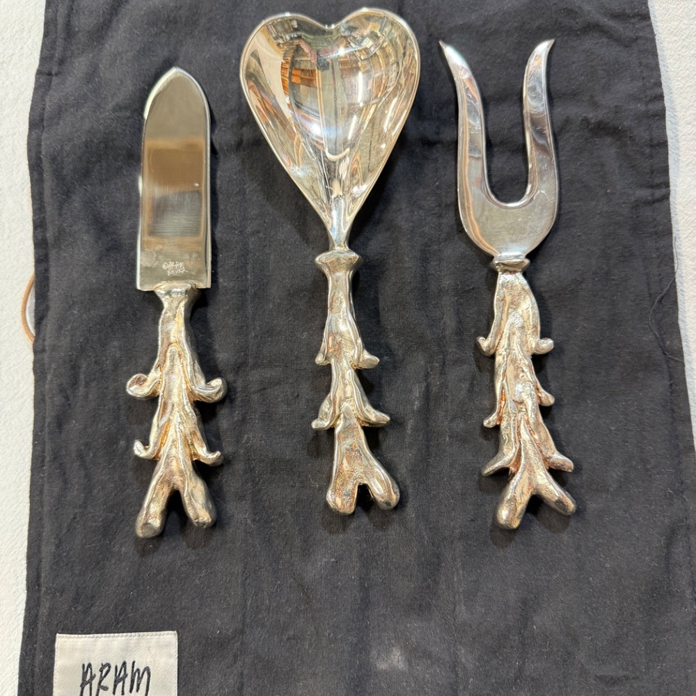 Michael Aram I Love You 3 Piece Silverplate Serving Spoon Fork & Knife Set